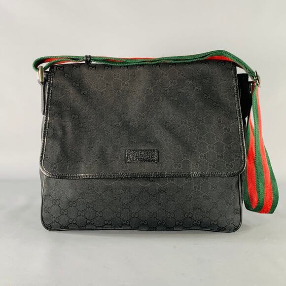 GUCCI Black Red Green Guccissima Monogram Web Canvas Messenger Bag - Picture 1 of 10